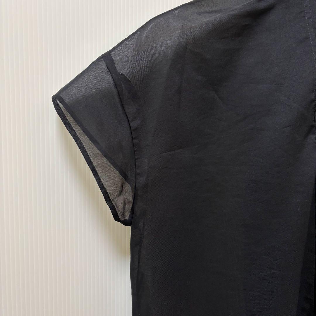 【ウィムガゼット】リボン　ボウタイ　シアー　ブラウス　ブラック　フレンチスリーブ