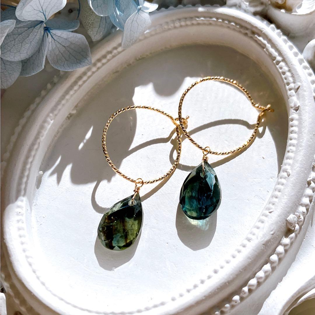 Kaya◆希少✧ティールサファイア フープピアス✧14kgf