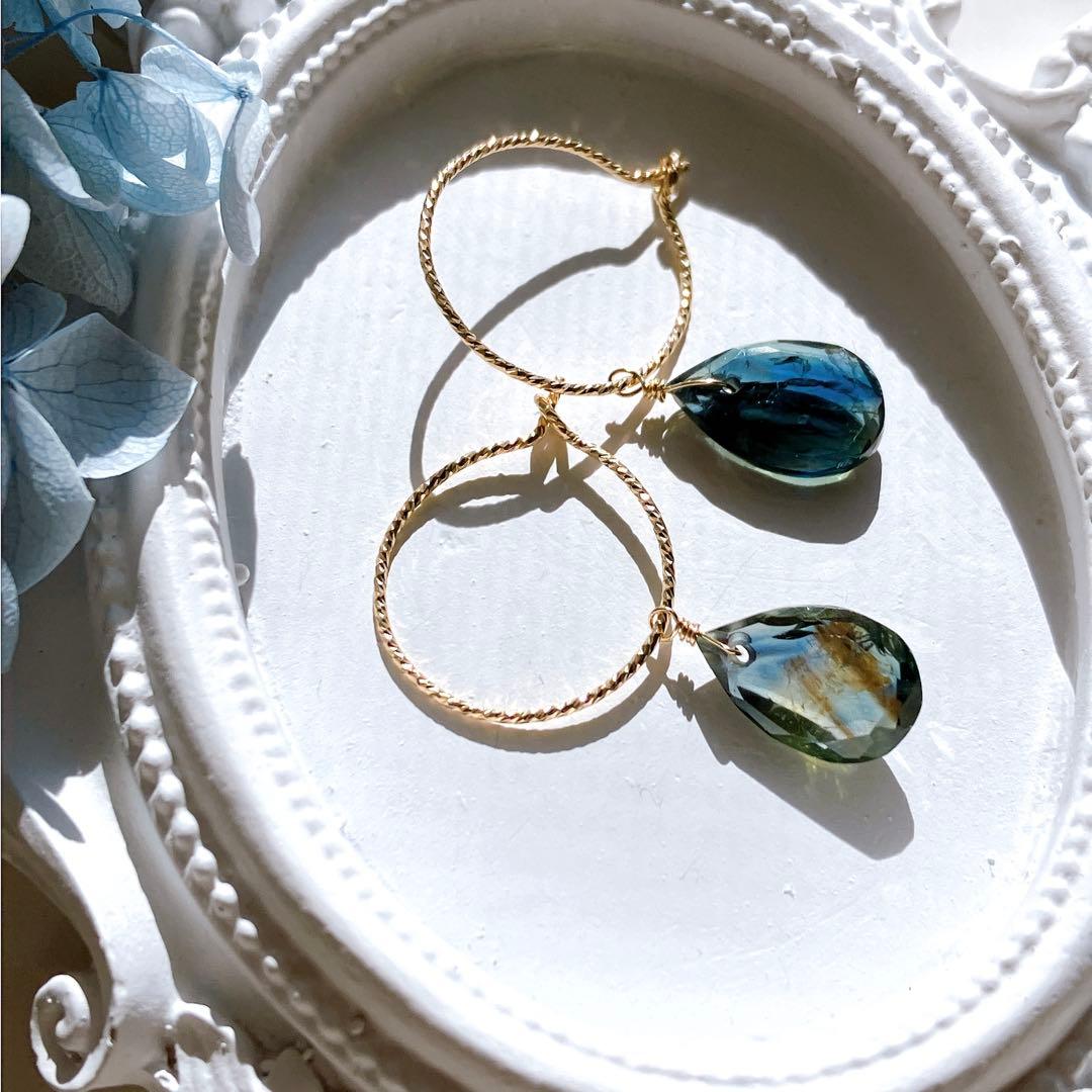 Kaya◆希少✧ティールサファイア フープピアス✧14kgf