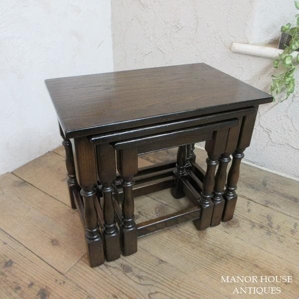 イギリス アンティーク 家具 ネストテーブル サイドテーブル 3台組 6792d