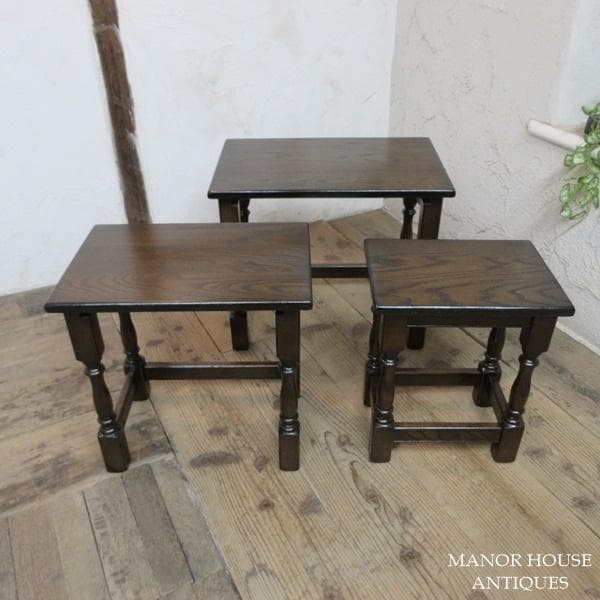 イギリス アンティーク 家具 ネストテーブル サイドテーブル 3台組 6792d