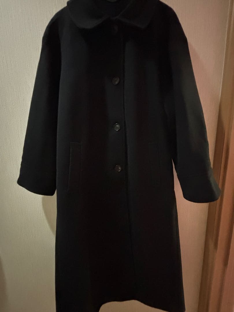 callautia コクーンスリーブステンカラーロングコート ブラック