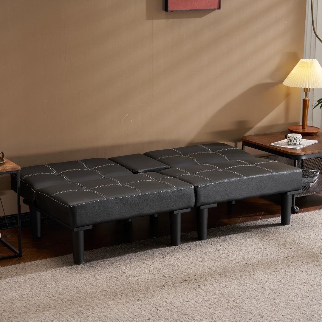 超人気！ソファベッド ソファ ベッド カップホルダー付き 組立て簡単 BLACK