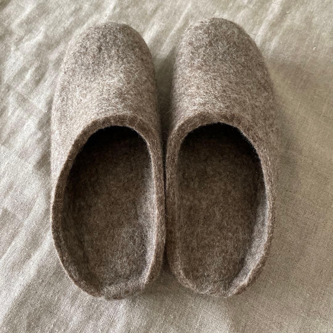 未使用 Hemskor（ヘムスコー）羊毛フェルトルームシューズ（踵なし）袋付き