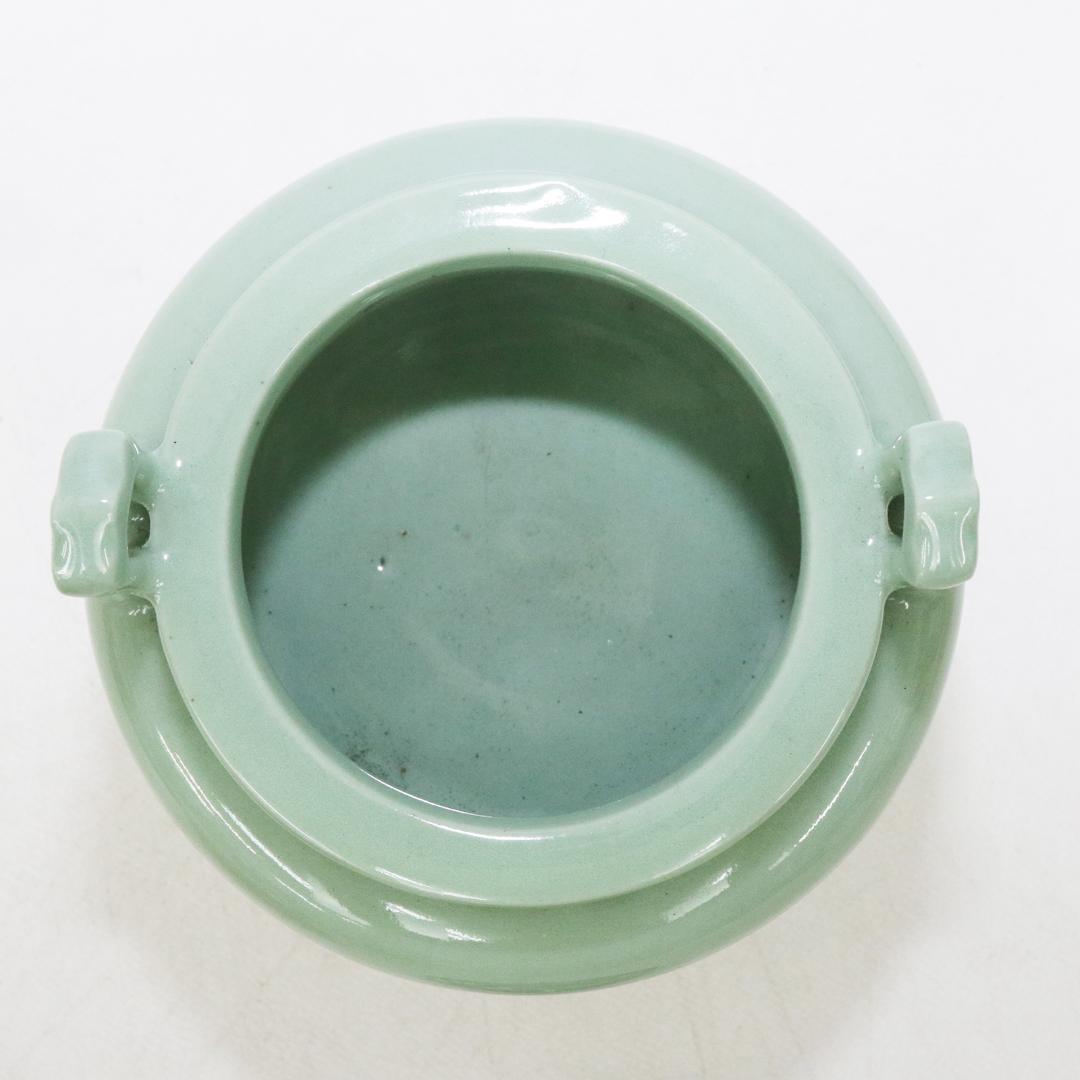 初代 諏訪蘇山 作 青磁 立耳 香炉 共箱 共布　鳳凰透火舎　帝室技芸員