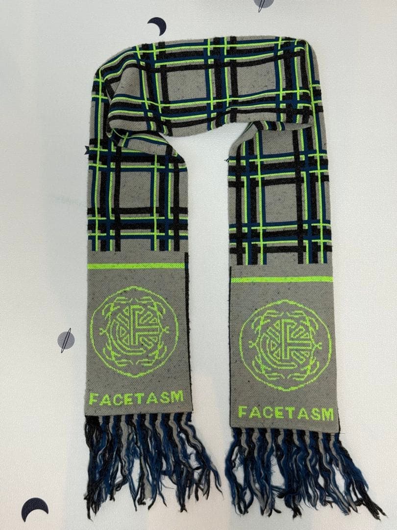 FACETASM チェック柄マフラー ネオンイエロー