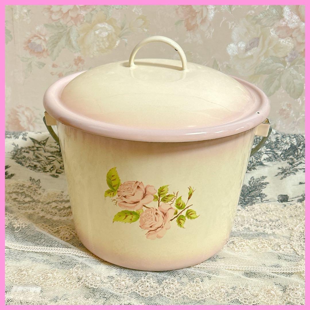 イマン ダイアナローズ蓋付ミニバケツ imane ホーロー薔薇雑貨ローズ マニー