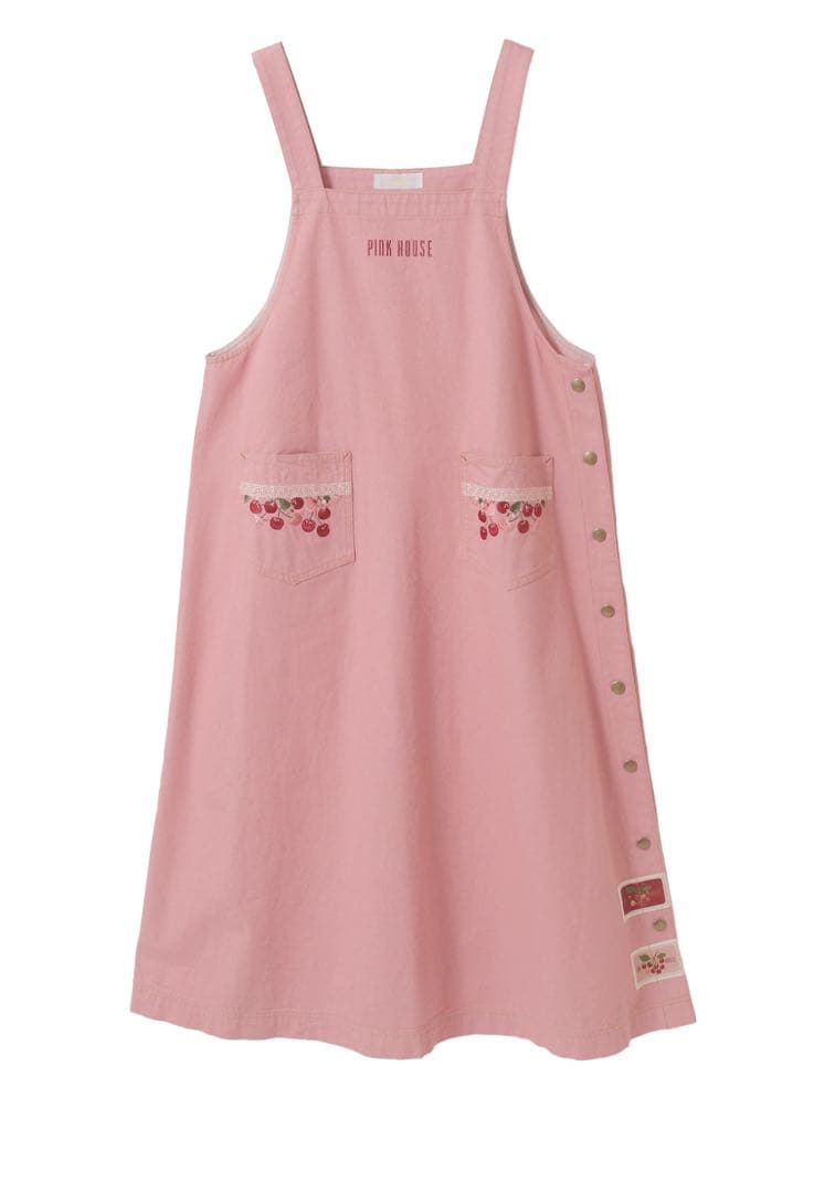 ピンクハウス チェリー刺繍使いデニムサロペットスカート