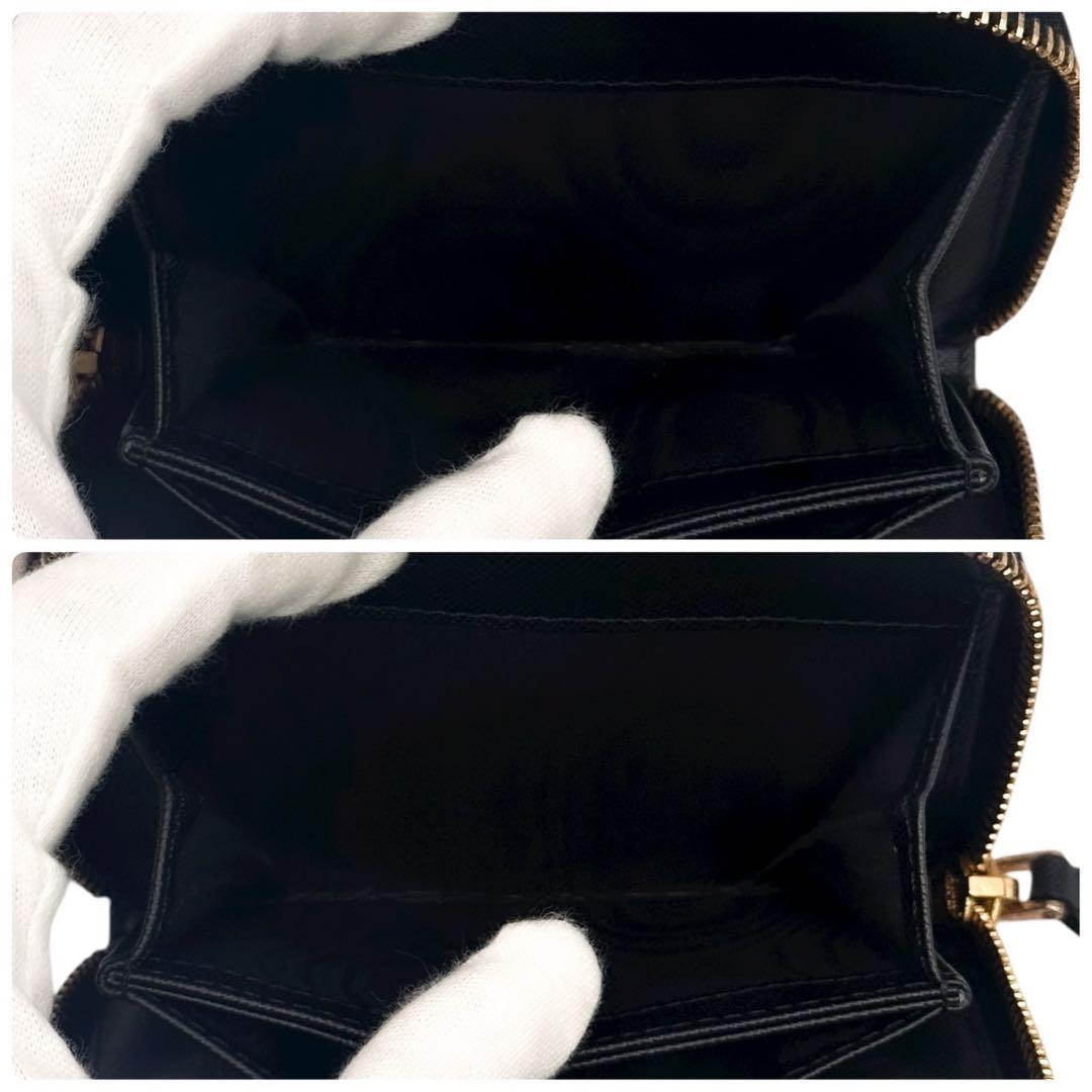 極美品 箱付 プラダ サフィアーノ 二つ折り財布 ロゴ 小銭入れ  カード