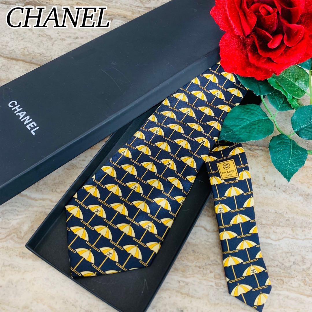 N311 新品未使用 シャネル 傘柄 総柄 ココマーク ネクタイ メンズ