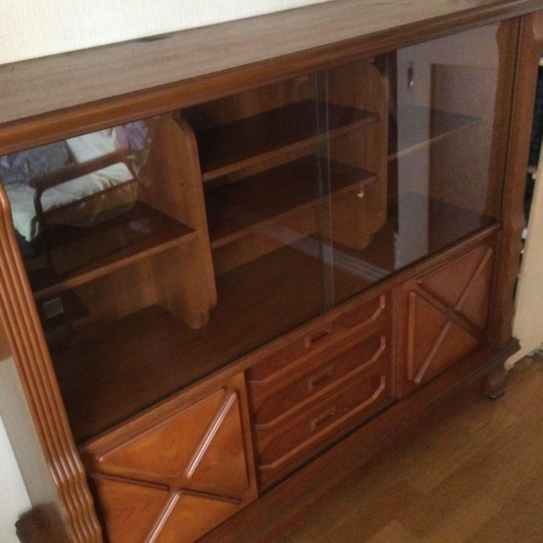 木製キャビネット サイドボード ガラス扉付き A139