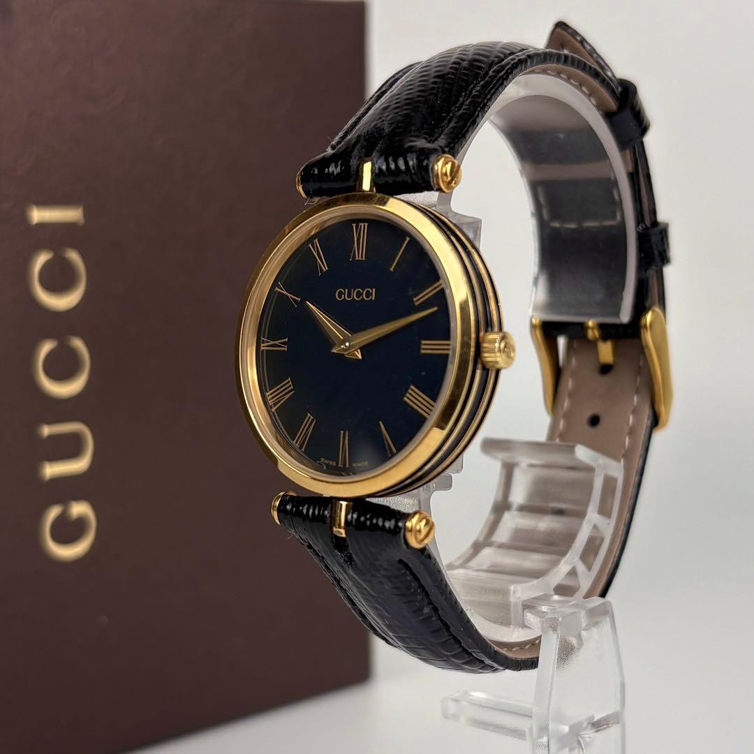 GUCCI　腕時計　シェリーライン　ローマン　ゴールド　リザード型押し　可動品◎