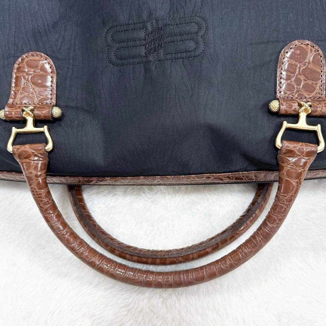 美品◎BALENCIAGA バレンシアガ BB ボストンバッグ クロコ型押し