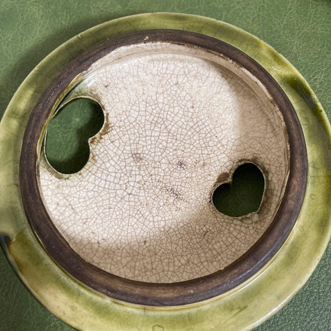 火鉢 織部　蓋付き　香炉　蚊取り線香入れ 花器 炭 灰 陶器 透かし インテリア