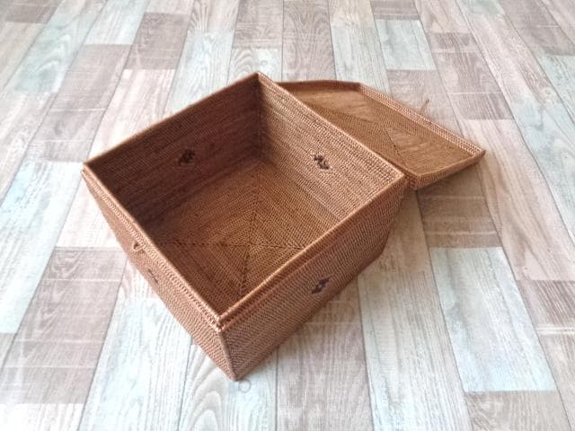 四角ボックス●フタ付●柄入●アタ●バリ島●1027.2●大きめタイプ