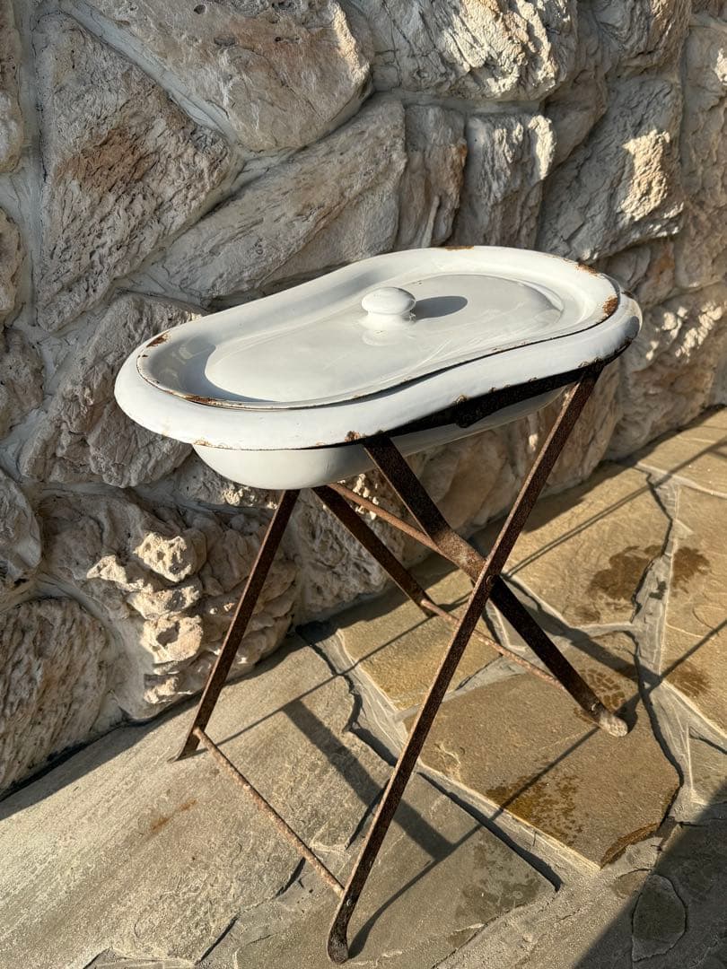 値下げ　フランスアンティーク　ホーローベビーバス　レア