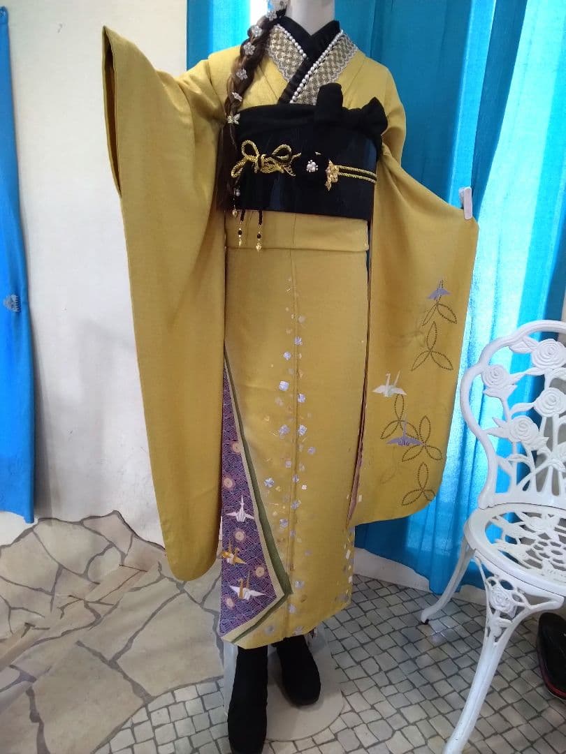 振袖フルセット、正絹振袖成人式、重ね衿帯揚げ帯締め、帯、ガード加工