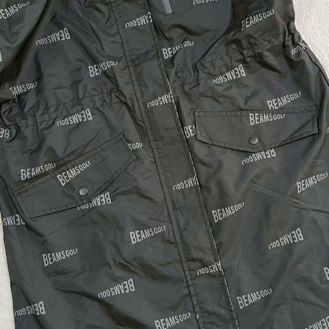 極美品　ビームスゴルフ　2WAY レインコート 2　ロゴ　総柄　ブラック　フード