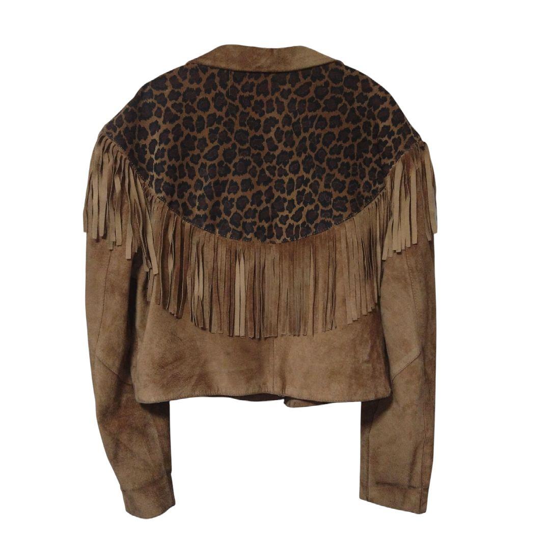 Vintage レザー　フリンジ　レオパード　ジャケット　ショート丈　itimi