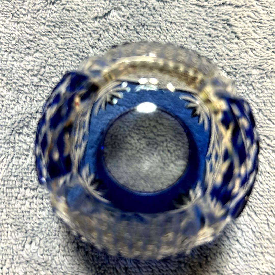 カガミクリスタル　青色江戸切子半酒器揃 徳利1個　懐石杯2個　木村秋男デザイン