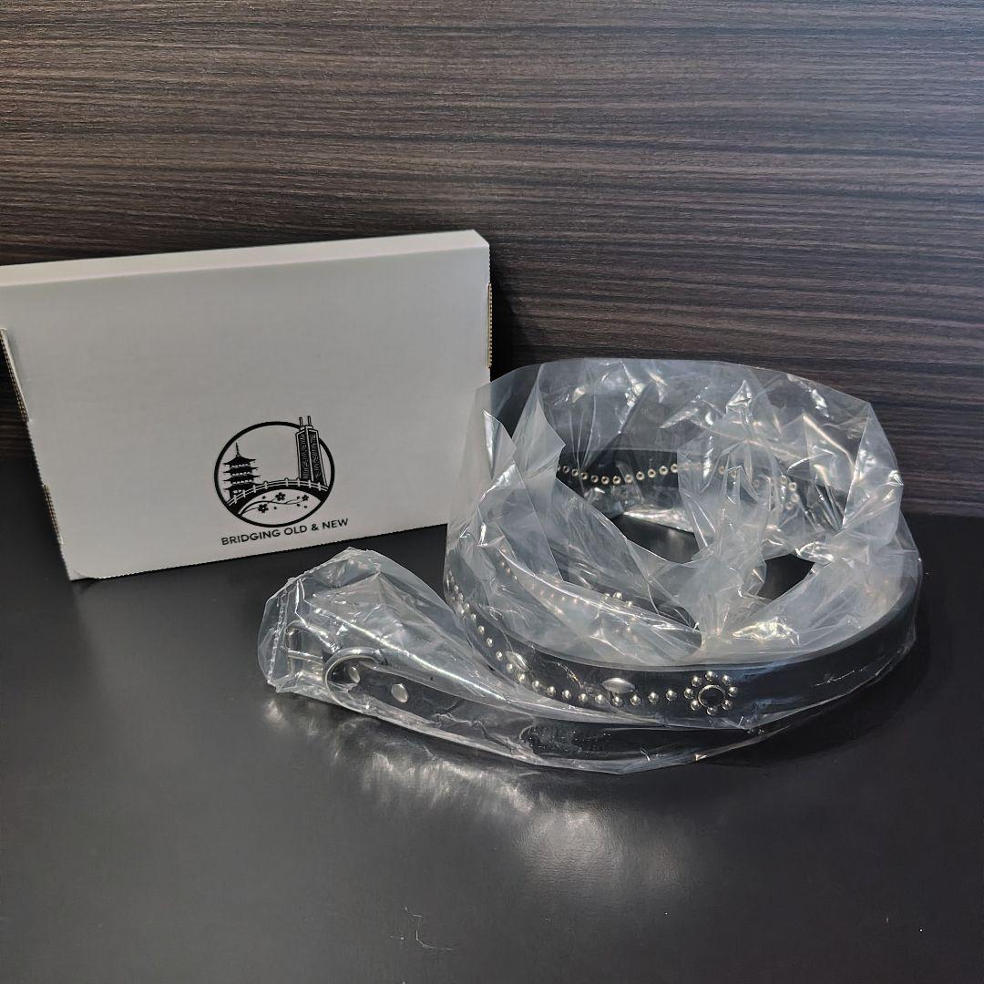 フラワー黒■本革レザーフルスタッズナローベルト☆アメカジ古着ヴィンテージ