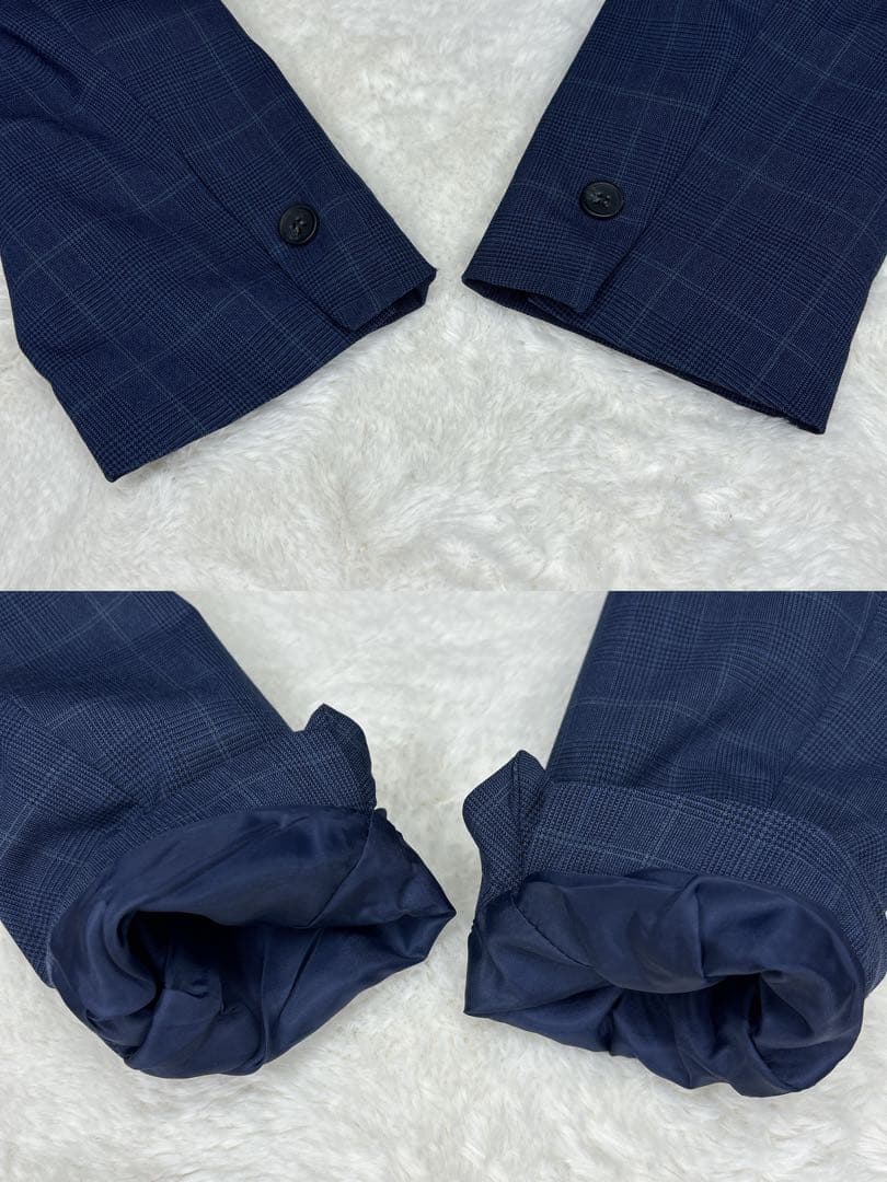 美品✨ZARA ザラ　ノーカラーパンツスーツ　ネイビー チェック 40 洗える