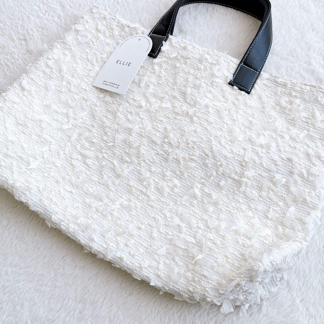 タグ付き新品 ELLIE ジャガードトートバッグ M オフホワイト A4 PC