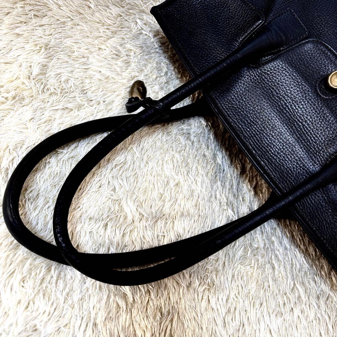 トフアンドロードストーン トートバッグ ルーフボタン レザー シボ革A4PC可黒