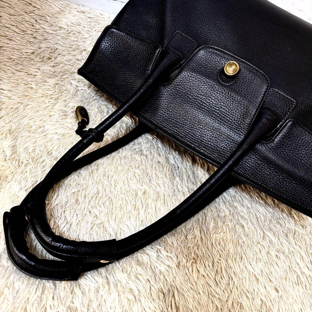 トフアンドロードストーン トートバッグ ルーフボタン レザー シボ革A4PC可黒