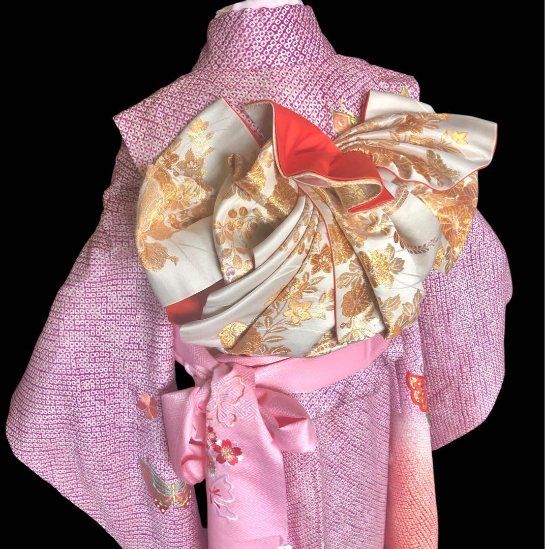 Amy　【総絞り】七五三　7歳　刺繍　着物　四つ身　全通　袋帯　セット