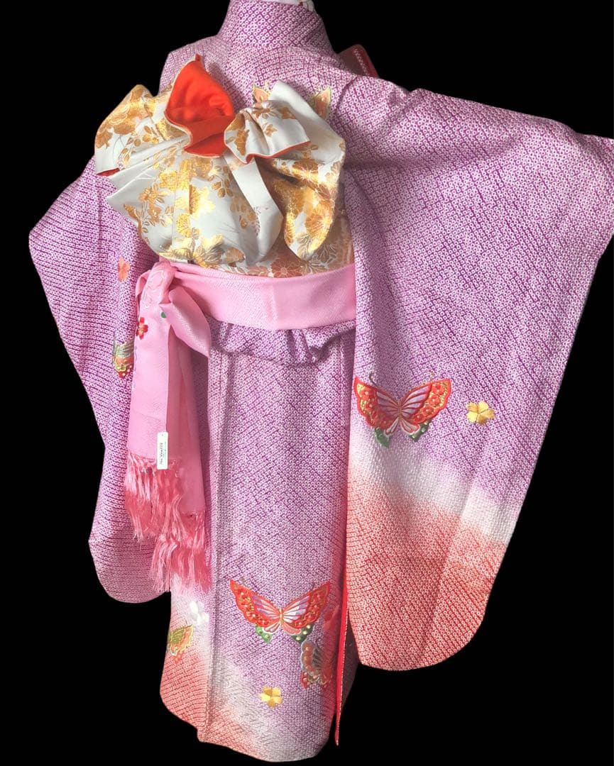 Amy　【総絞り】七五三　7歳　刺繍　着物　四つ身　全通　袋帯　セット