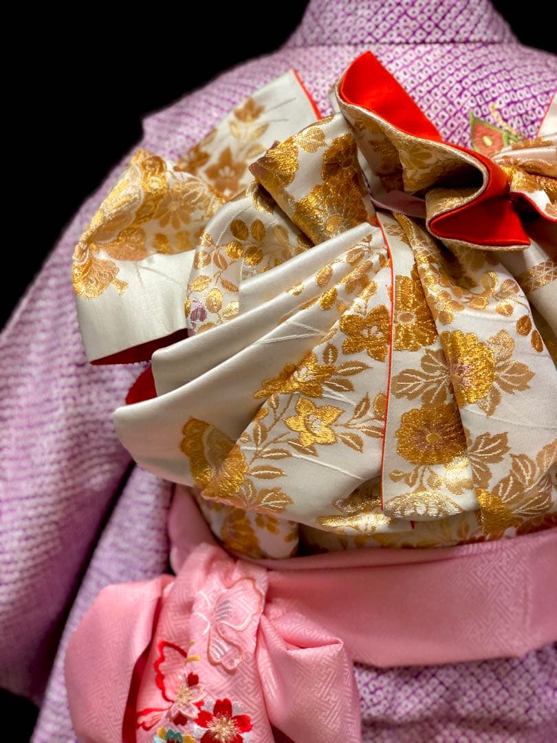 Amy　【総絞り】七五三　7歳　刺繍　着物　四つ身　全通　袋帯　セット