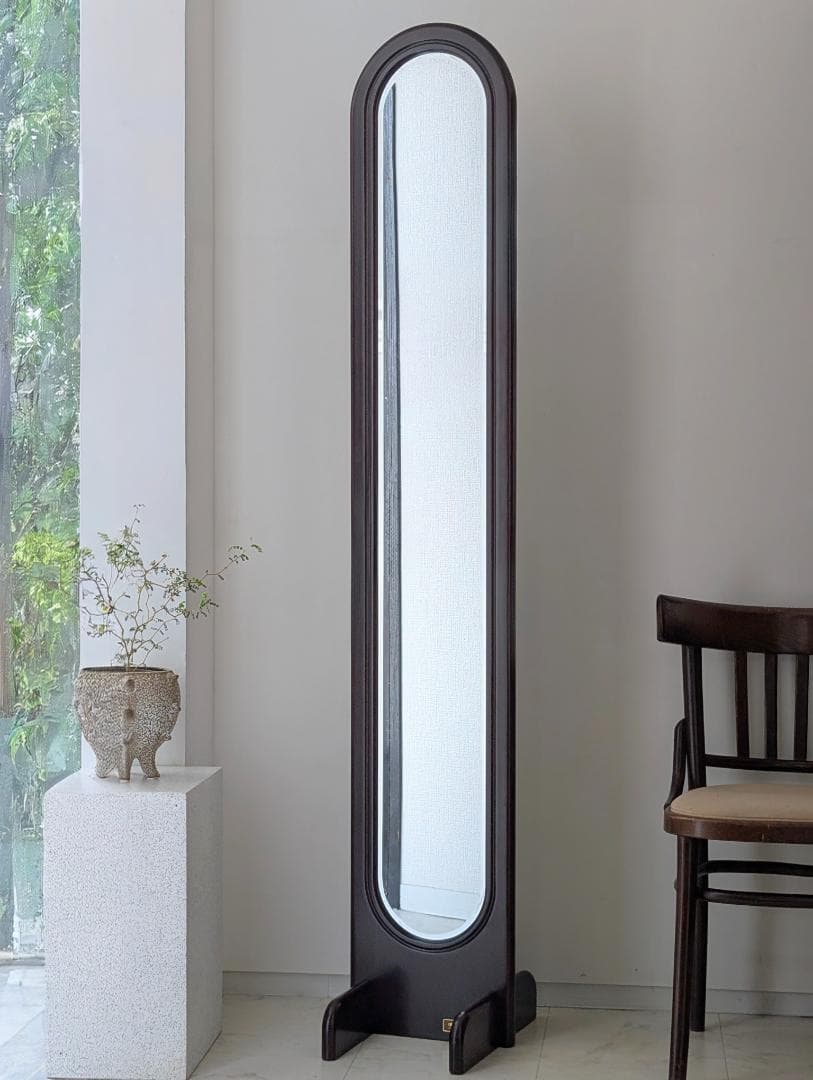 ビンテージ ウッド スタンドミラー 木製 姿見 ブナ 無垢材 ダークブラウン