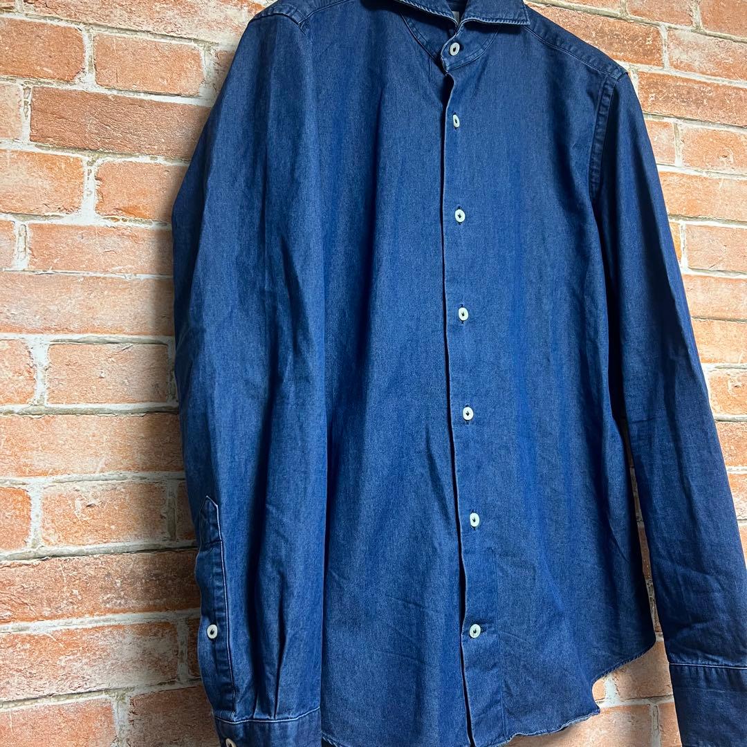 (未使用級)ジャンネット　インディゴシャンブレーシャツ　カッタウェイ　イタリア製