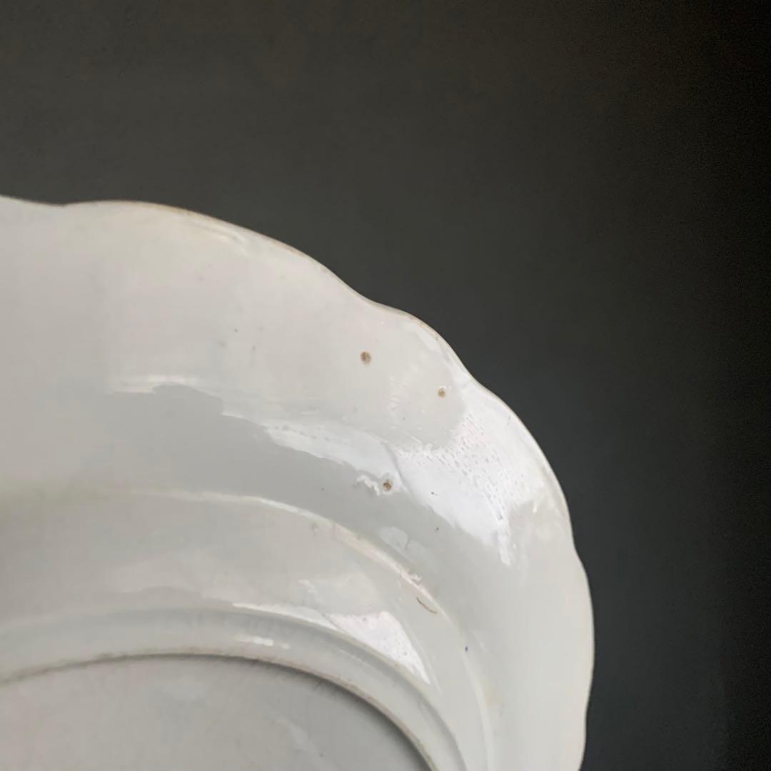 銅板転写 かわいらしい花柄 輪花 プレート 中皿 リム皿 古道具 アンティーク