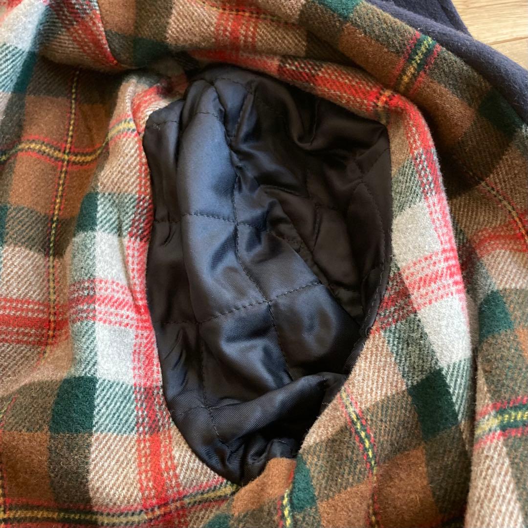 イタリア製 ビンテージ ウールメルトン 2way フーディー ロングコート 紺