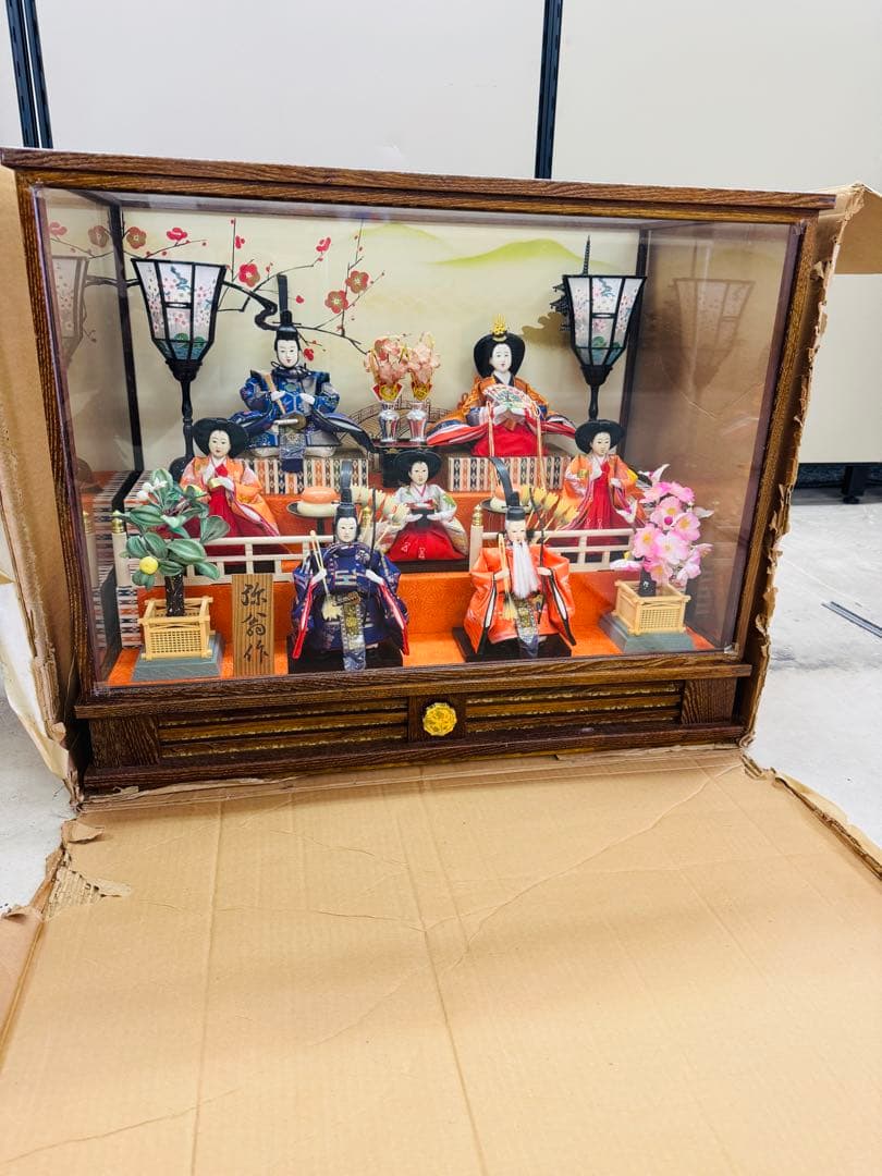 七人飾り雛人形　ひな祭り ガラスケース オルゴール　69cm