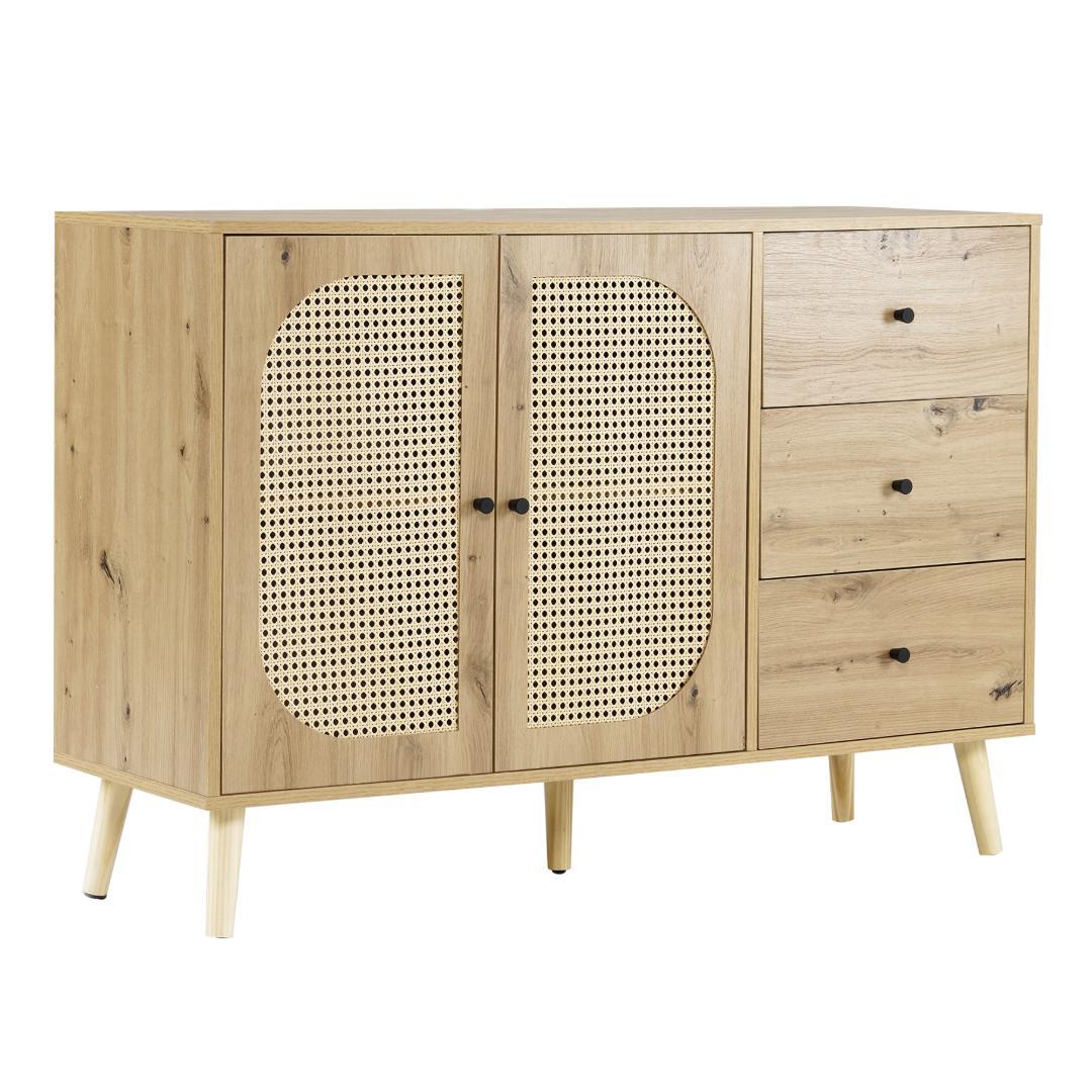 キャビネット　サイドポート　引き出し付き　収納チェスト２段　NATURAL