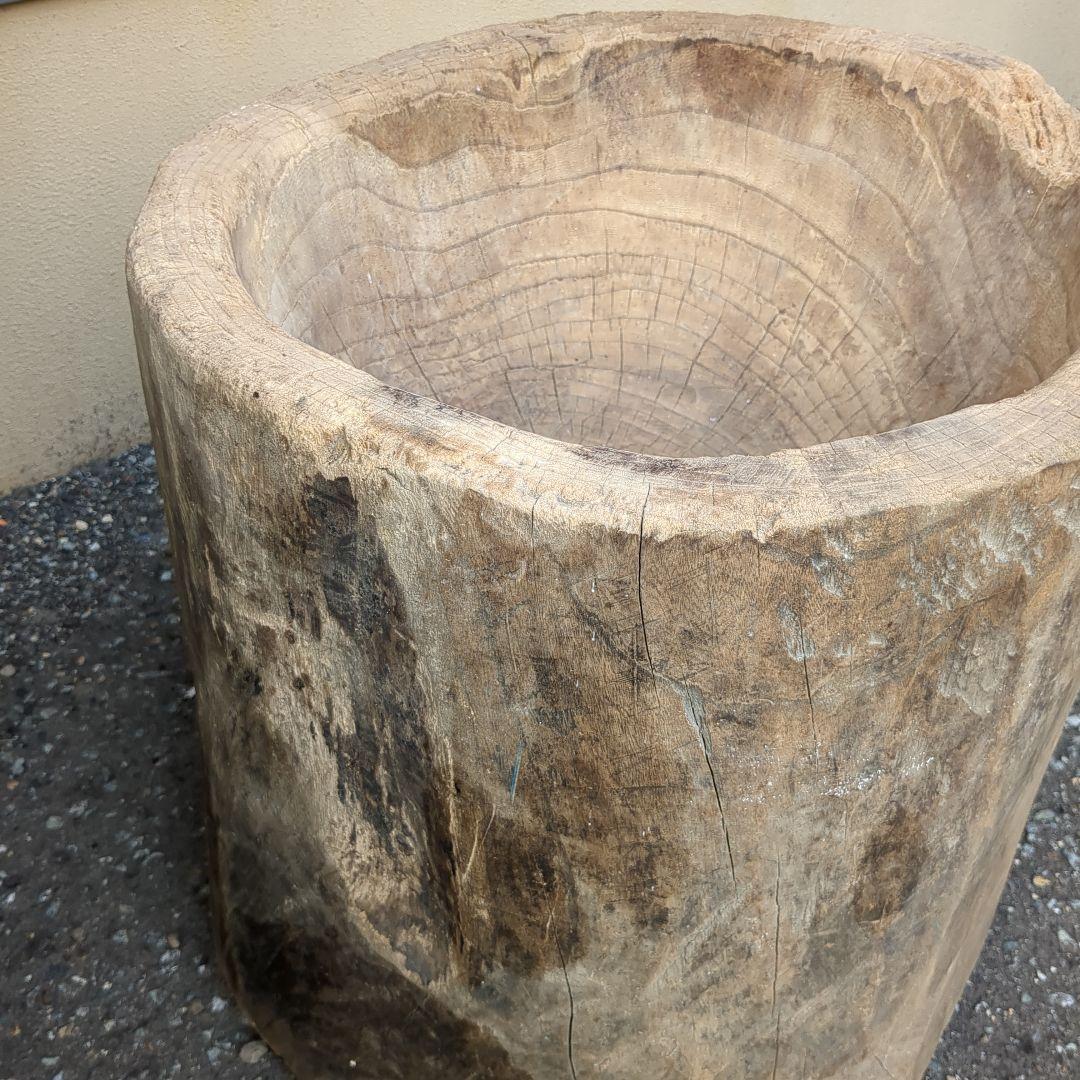 アンティーク　臼　木製　ガーデニング　インテリア　レトロ　工芸　民芸