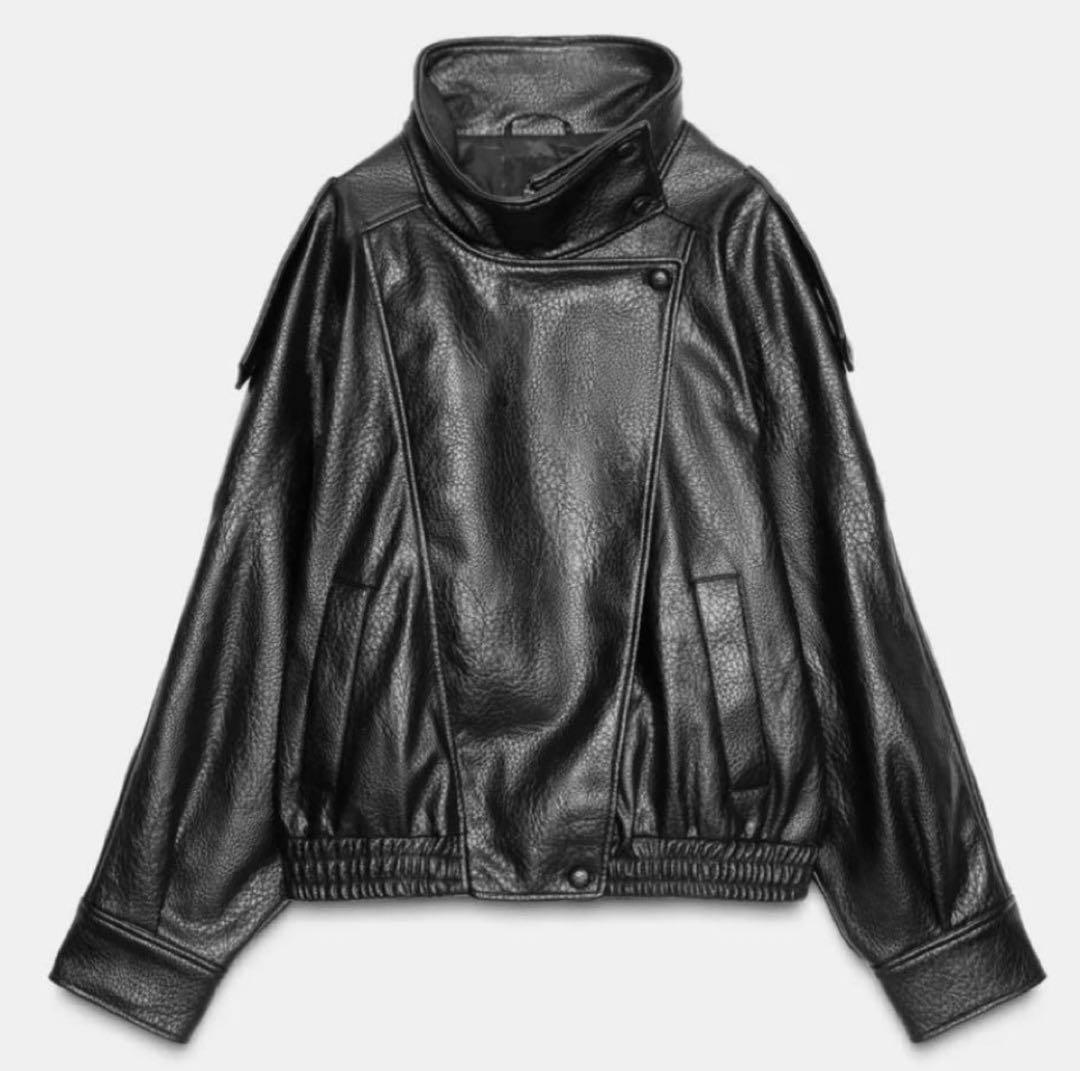 ZARA似 フェイクレザージャケット xs アウター ブラック YSL似