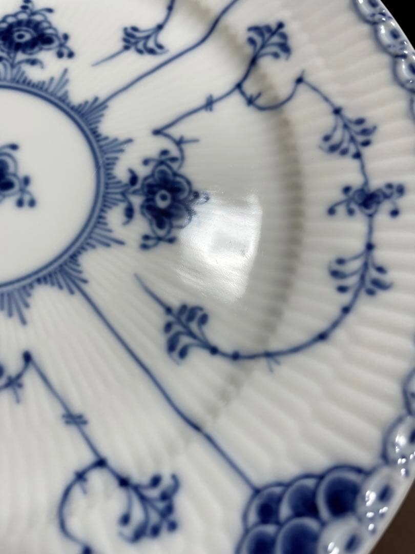 ロイヤルコペンハーゲンブルーフルーテッドハーフレースプレートペア19cm未使用美