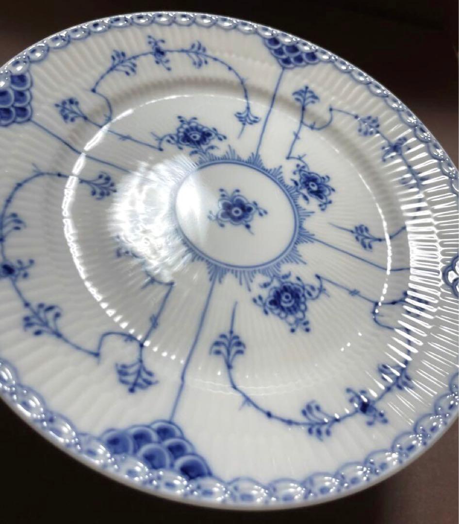 ロイヤルコペンハーゲンブルーフルーテッドハーフレースプレートペア19cm未使用美