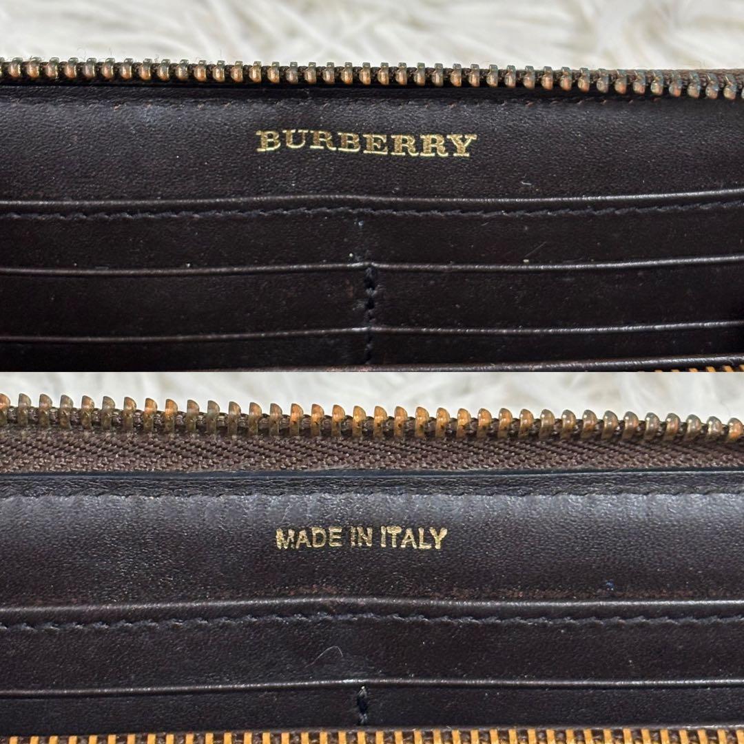 BURBERRY 長財布 ラウンドジップ ノバチェック シャドーホース レザー