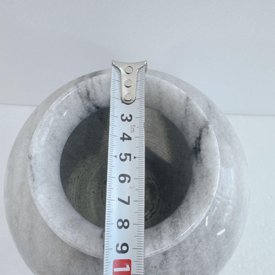 大理石 丸型花瓶 台座付き 白 灰色 マーブル模様 壺 花器 花台