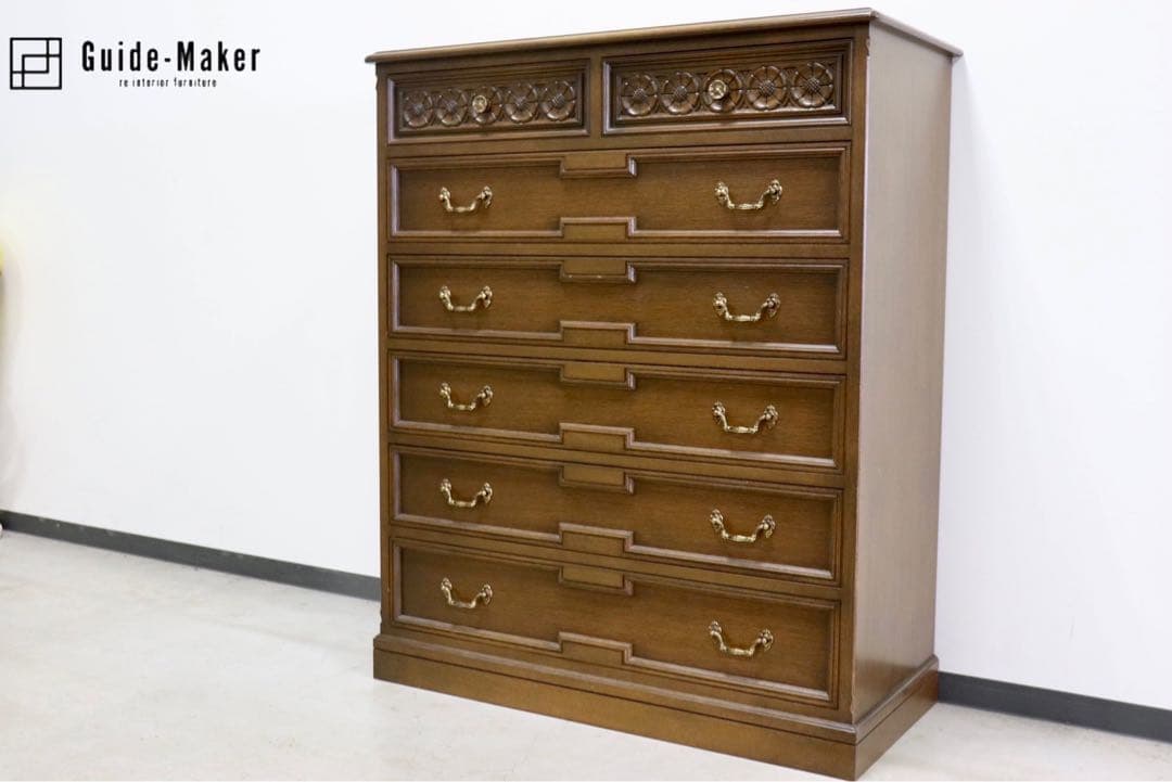 GMGK64○神戸家具 洋家具 6段チェスト 整理タンス 収納家具 彫刻 オー