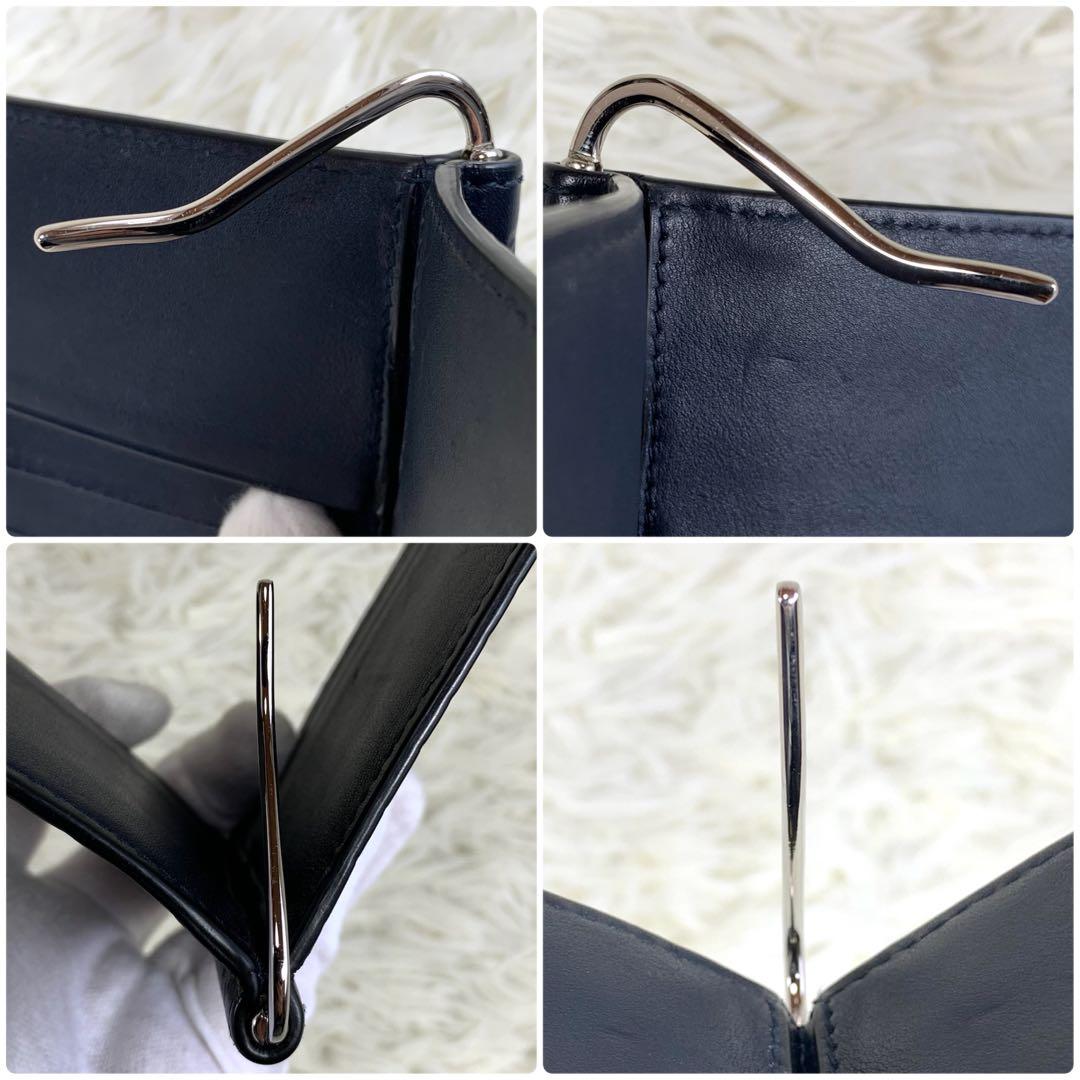 美品ꕥグッチ 折り財布 マネークリップ GG マイクロシマ レザー ネイビー