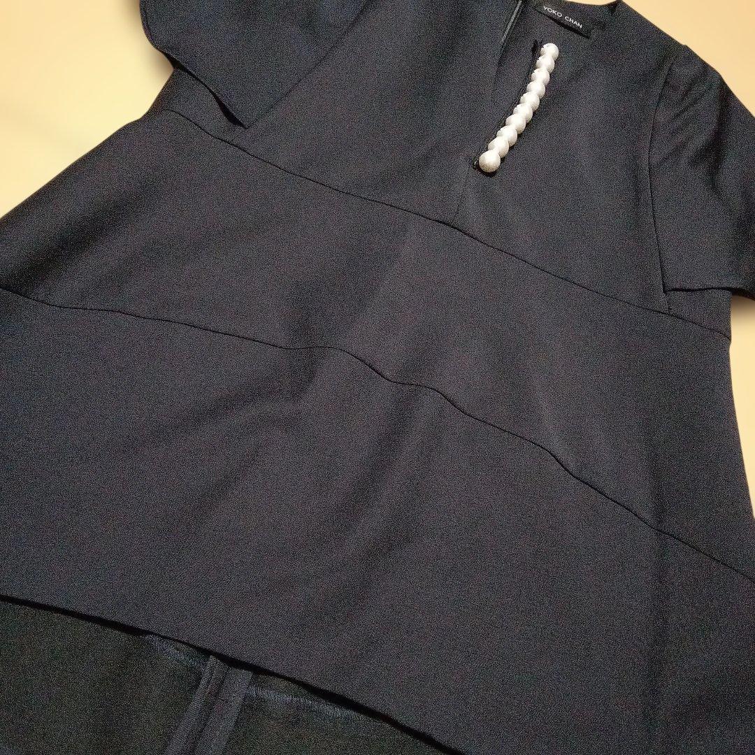 ヨーコチャンYOKO CHAN フレアスリーブパールスリットラインブラウス38