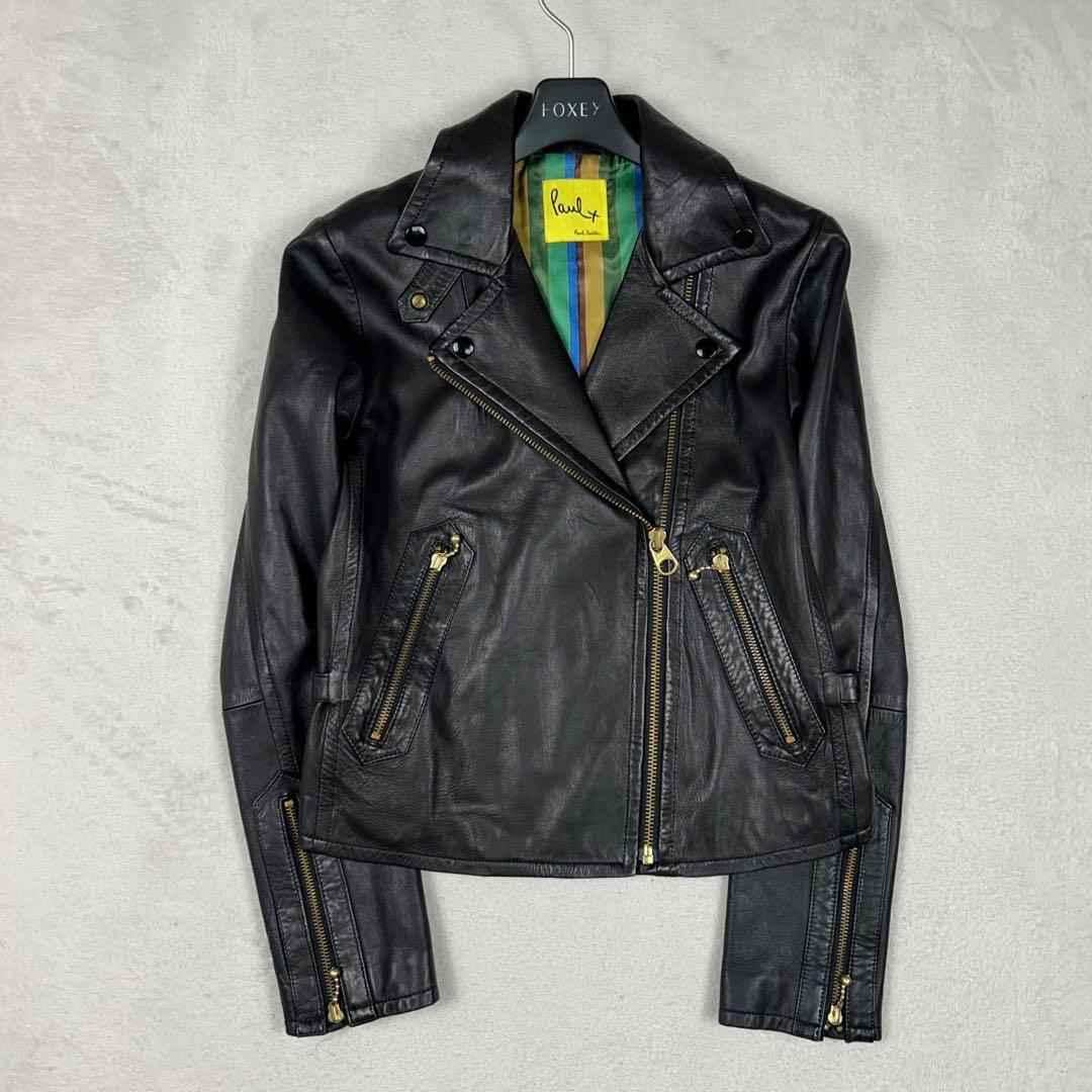 美品♡ポールスミス ラムレザーダブルライダースジャケット マルチストライプ 現行