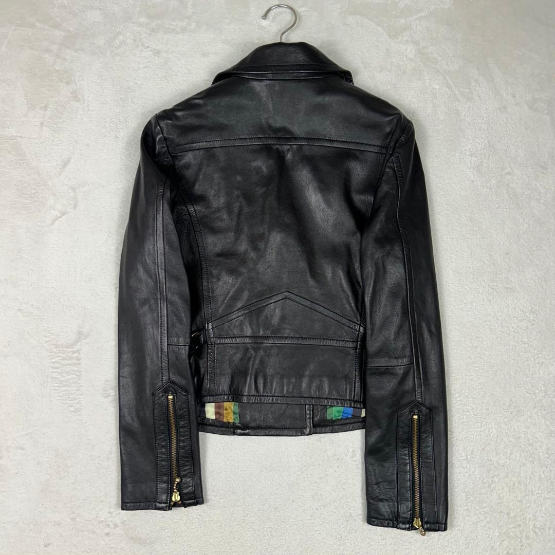 美品♡ポールスミス ラムレザーダブルライダースジャケット マルチストライプ 現行