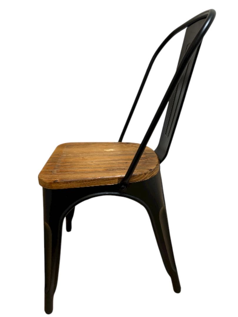 【美品】アイアンチェア 木製座面 ダイニングチェア カフェ風 2脚セット